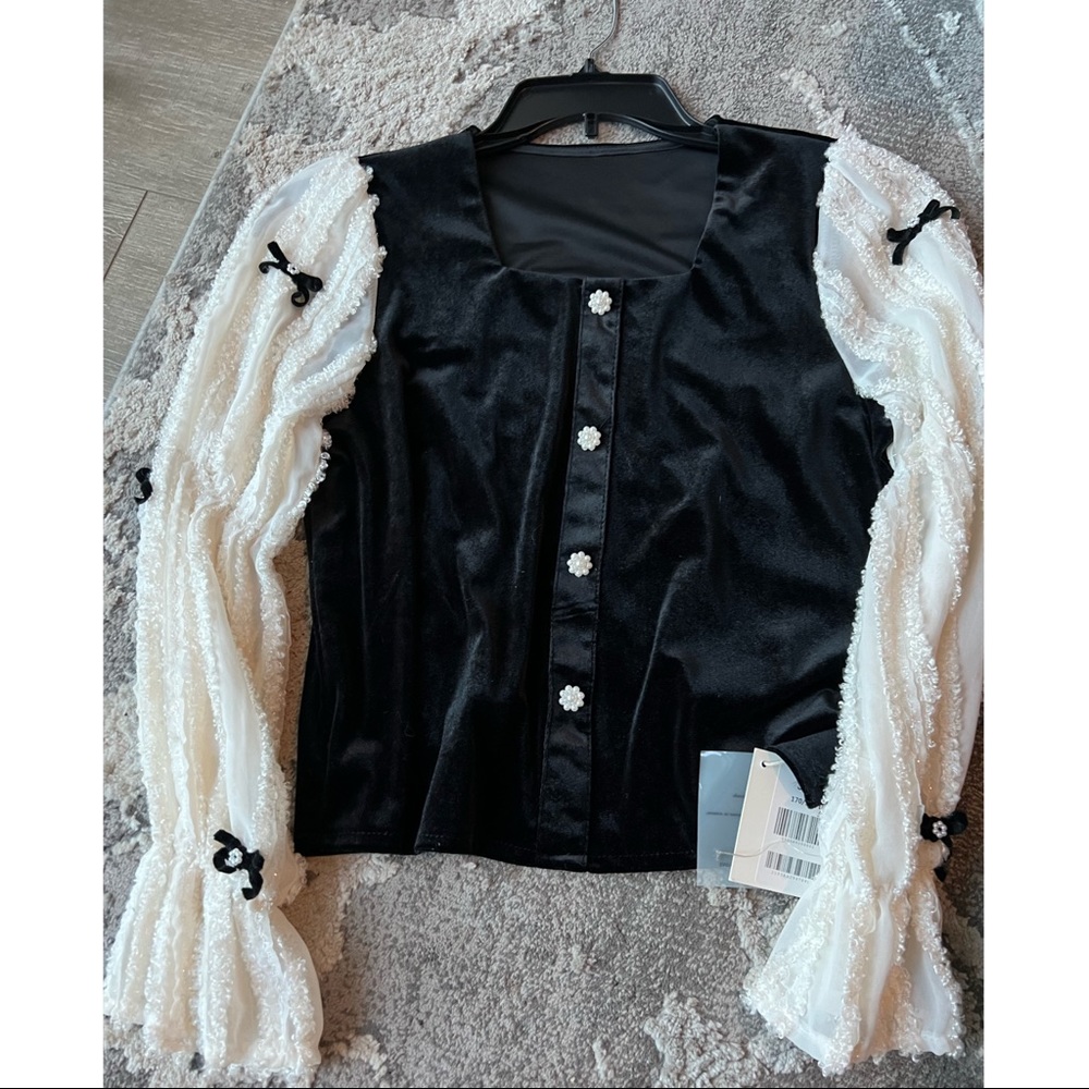 J.ing velvet and lace blouse